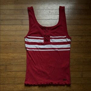 Hollister Red and White Lace-Up Tank Top